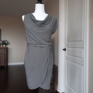 Armani Exchange Draped Asymmetric Striped Dress Size Small Black & White